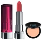 Maybelline New York Matte Lipstick, Intense Colour, 671 Heated Pink, 3.9g & Maybelline New York Compact Powder, With SPF to Protect Skin from Sun, Absorbs Oil, Fit Me, 115 Ivory, 6g - Fast UK Delivery