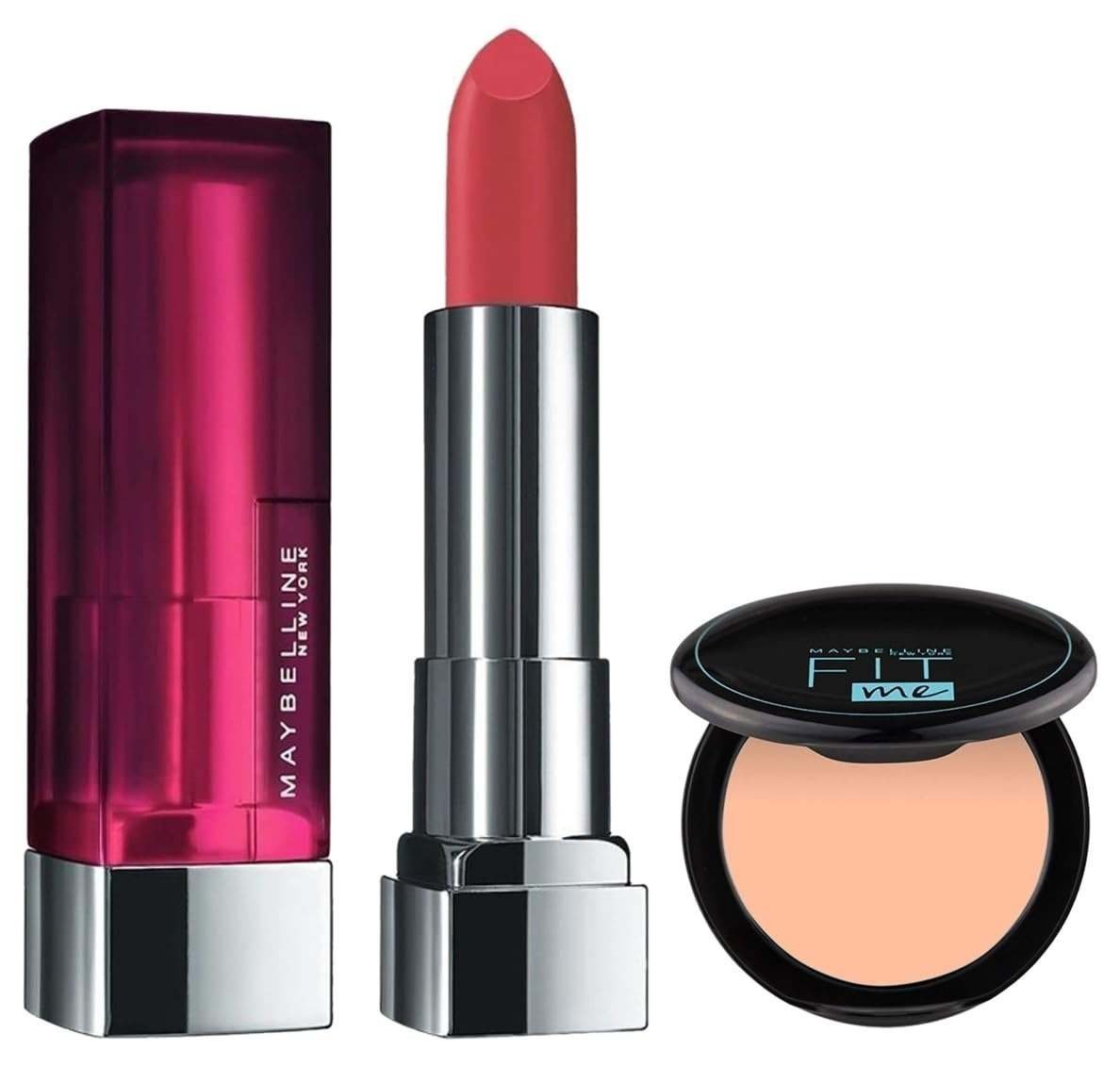 uk512duC9ga8L-1.jpg Maybelline New York Matte Lipstick, Intense Colour, 671 Heated Pink, 3.9g & Maybelline New York Compact Powder, With SPF to Protect Skin from Sun, Absorbs Oil, Fit Me, 115 Ivory, 6g - Fast UK Delivery - Image 1