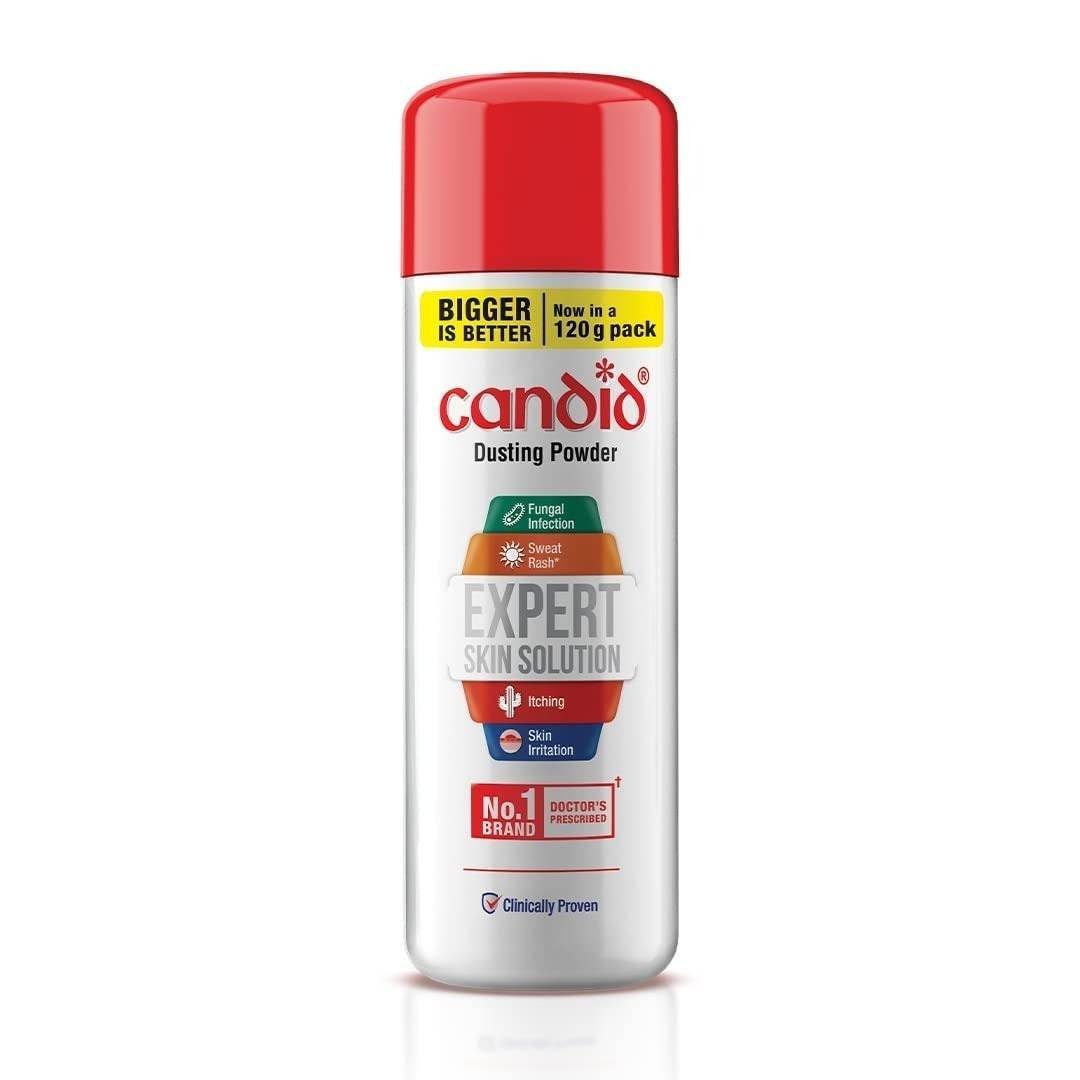 uk513ealfe57L-1-1.jpg Candid Dusting Powder | Expert Skin Solution |Doctor's Prescribed No.1 Brand | Prevents Sweat Rash, Itching, Fungal Infection & Skin Irritation | Anti-fungal Powder | Clotrimazole | 120g | Pack of 6 - Fast UK Delivery - Image 1