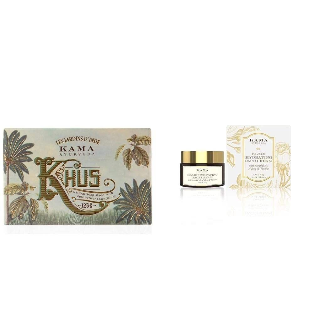 uk514ifJIJAL-1.jpg Kama Ayurveda Organic Khus Soap 100% Organic and Cold Pressed, 125g,KAMA AYURVEDA ELADI HYDRATING FACE CREAM 8GM - Fast UK Delivery - Image 1