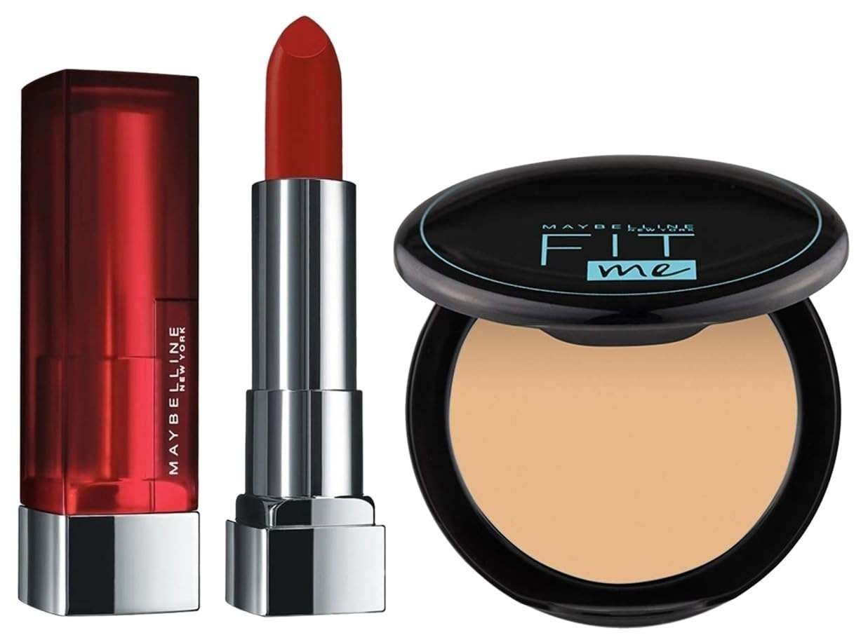 uk515aR8b3U3L-1.jpg Maybelline New York Full Coverage Matte Lipstick,Intense Colour,677 Noho Amber,3.9Gm&Oli Control Powder For All Skin Types,With Spf To Protect Skin From Sun,Absorbs Oil,128 Warm Nude,6G,Pack Of 1 - Fast UK Delivery - Image 1