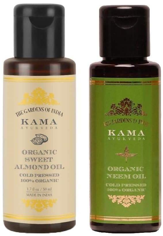 uk516OYVtONaL-1-1.jpg Kama Ayurveda Organic Sweet Almond Oil (50ml - In) & Kama Ayurveda Organic Neem Oil Combo - Fast UK Delivery - Image 1