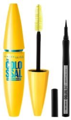 Maybelline New York Eyeliner, Intense Eyeliner, Black & Maybelline New York Mascara, Volumizing & Lengthening, Waterproof, Black, Volume Express Colossal, 10ml - Fast UK Delivery