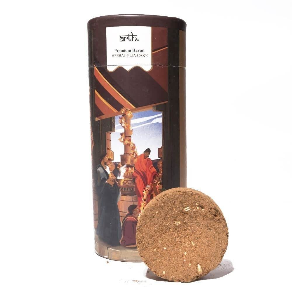 uk516ZtZaX-lL-1-1.jpg Arth Premium Havan Herbal Puja Cake | Panchgavya Havan Tikki for Puja | Gir cow's panchgavya | Made Using Ayurvedic Herbs | Cow Dung cakes for hawan Havan Cake (Pack of 1) - Fast UK Delivery - Image 1