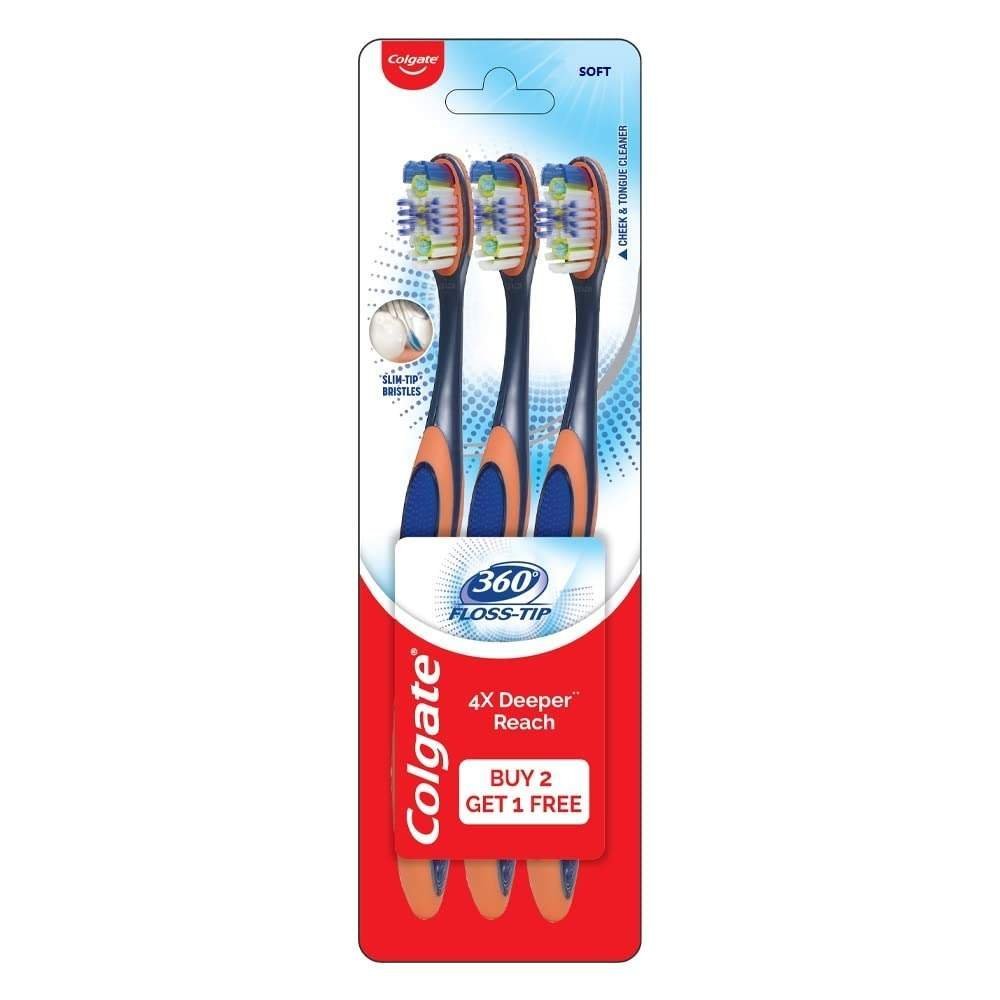 uk517NSbIQBKL-1.jpg Colgate Adult 360 deg Floss-Tip Soft Bristle Manual Toothbrush Combo Pack Offer (Buy 2 Get 1 Free),Black - Fast UK Delivery - Image 1