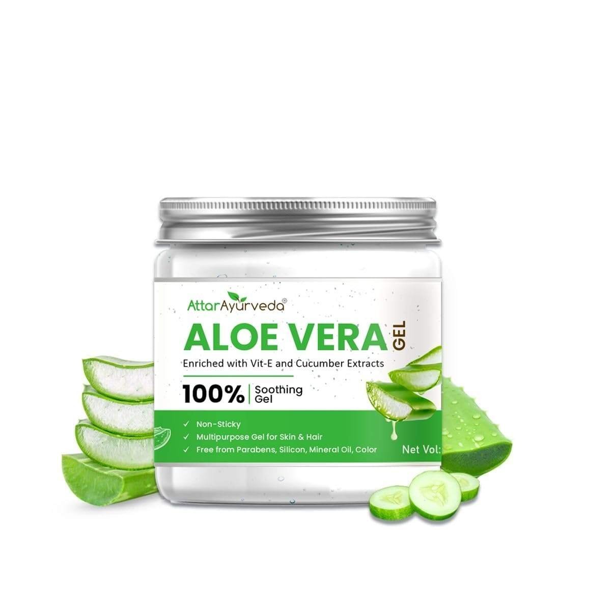 uk518mVwEdCL-1.jpg Attar Ayurveda Natural Aloe vera gel for Face, Skin & Hair (200 ml) | With Vit-E and Cucumber extracts | Non-Sticky, Free from Parabens, Silicon, Mineral oil - Image 1