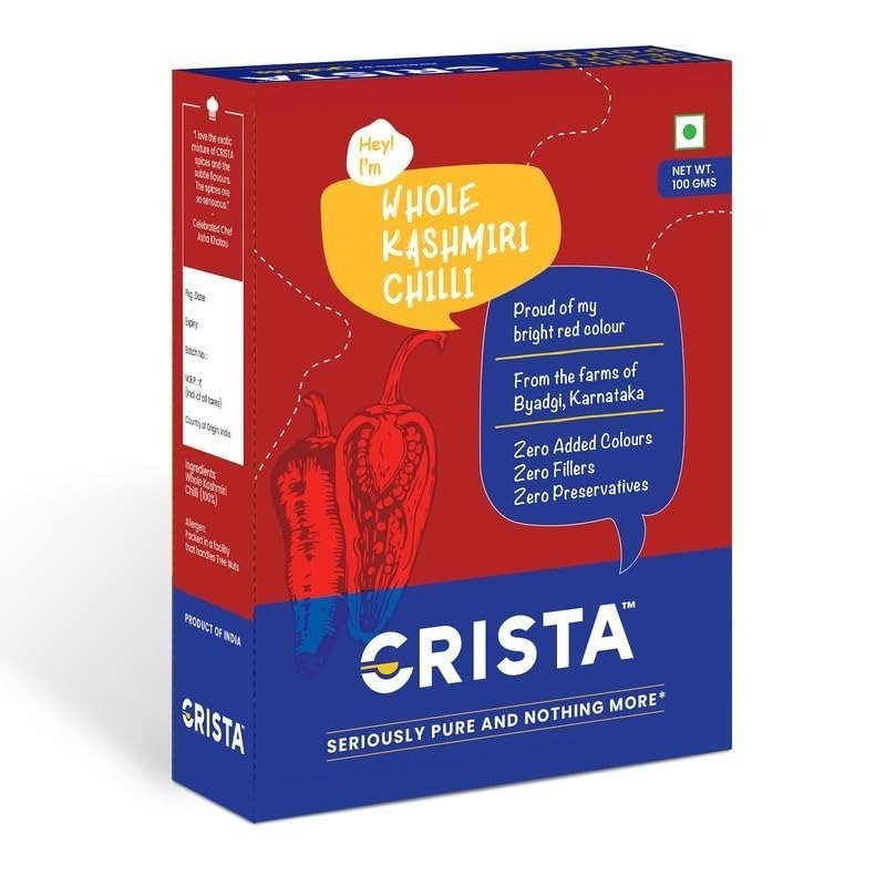 uk51ADlpIee1L-1-1.jpg CRISTA SERIOUSLY PURE AND NOTHING MORE Kashmiri Whole Chilli|Laal Mirch With Natural Oils|Premium,Natural&Sun-Dried|Zero Added Colours,Fillers,Additives&Preservatives|Mild Spicy Grade|100 Gms - Image 1