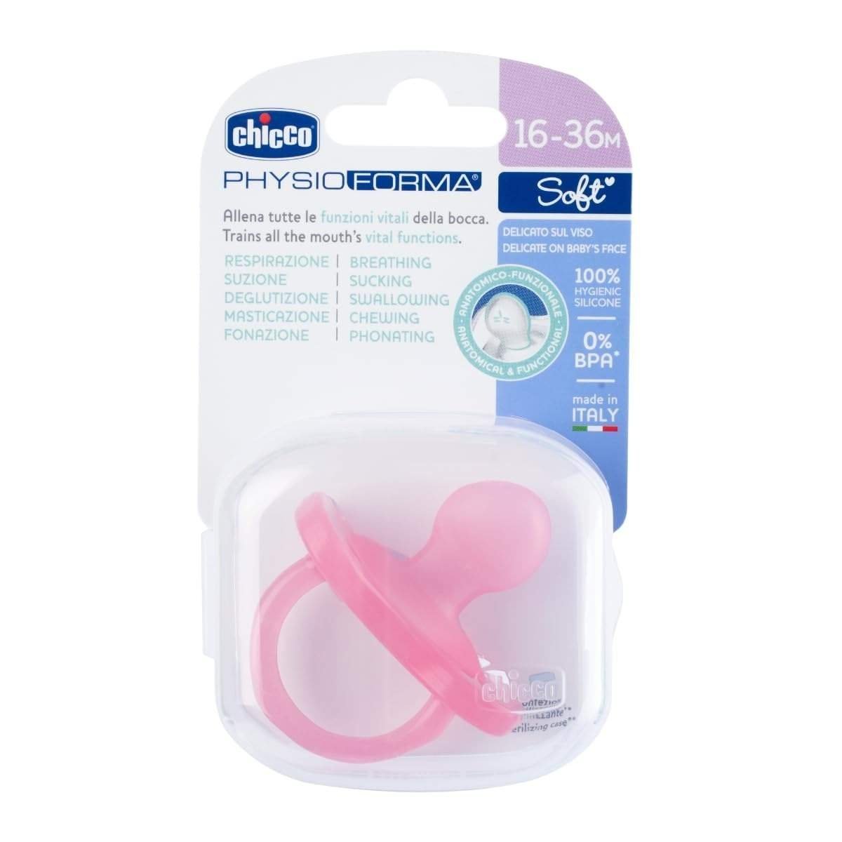 uk51DeYFpVMAL-1.jpg CHICCO Physioforma Soft|Soother/Pacifier |BPA-Free with Steriliser Carry Case|16-36Mn(2Pc-Pink&Peach) - Fast UK Delivery - Image 1