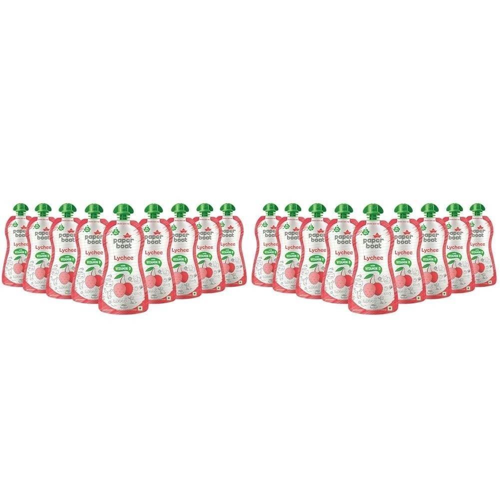 uk51G65gLYtbL-1-1.jpg Paper Boat Lychee Juice, Litchi Jelly Drink Enriched with Vitamin D, No Added Preservatives and Colours (Pack of 18, 150ml each), Pink - Fast UK Delivery - Image 1