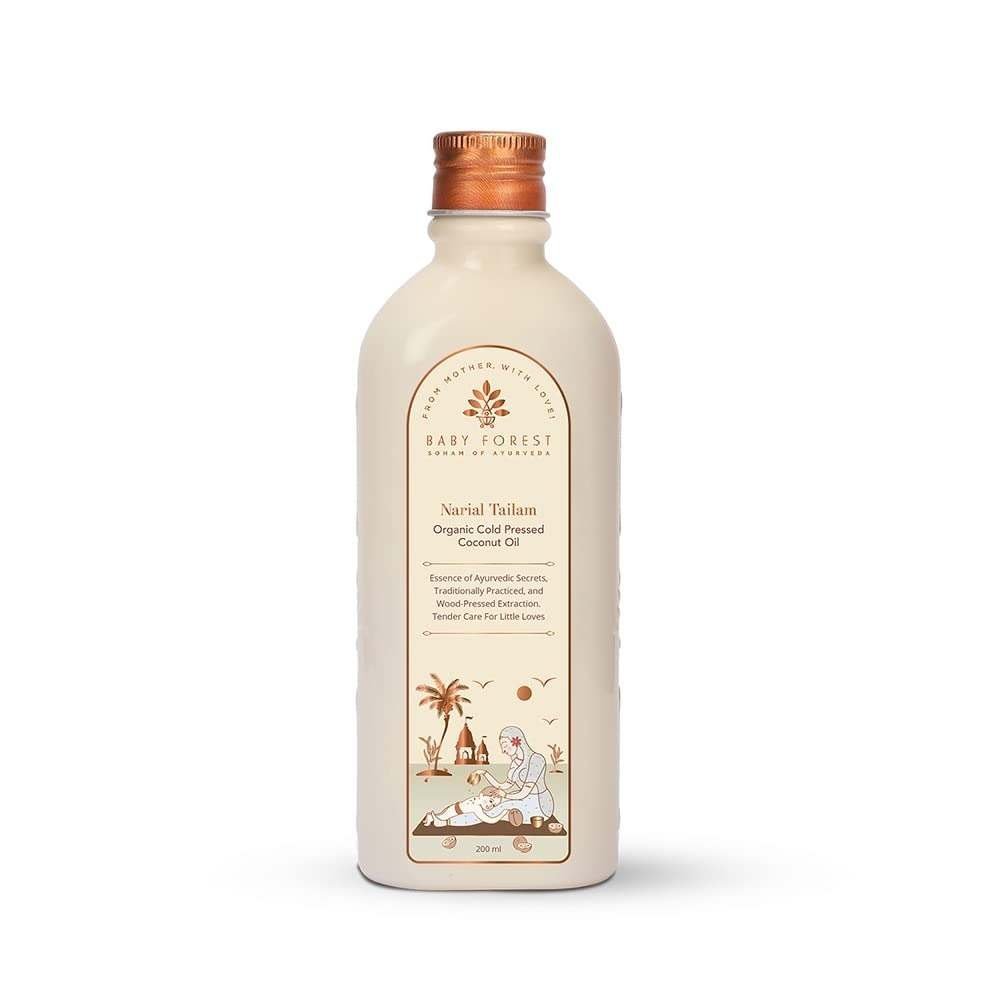 uk51Gnp8ETInL-1-1.jpg Baby Forest Narial Tailam Organic Cold Pressed Coconut Oil| 100% Natural | Coconut Oil for Baby Skin & Hair Care| Derma Safe | Cruelty-Free | 200 ml | Pack of 1 - Fast UK Delivery - Image 1