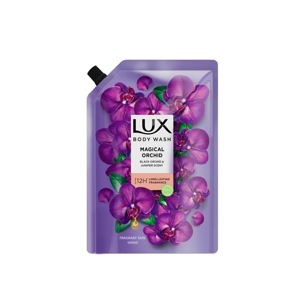 uk51HjSUTQQOL-1-1.jpg LUX, Black Orchid & Juniper Oil Bodywash, Refill Pack, 400 ml, for Soft and Glowing Skin, with Glycerin, Long Lasting Fragrance, Paraben Free, for Women - Fast UK Delivery - Image 1