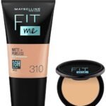 Maybelline New York Liquid Foundation Light Sun Beige & New York Compact Matte Powder,All Skin Type 128 Warm Nude, 8G, 2 count - Fast UK Delivery