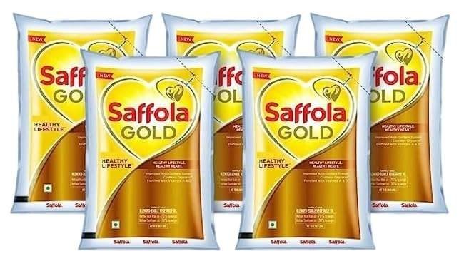 uk51IoXPX3jcL-1-1.jpg Saffola Gold Healthy Lifestyle Healthy Heart Oil 1L Pouch (Pack of 5) - Fast UK Delivery - Image 1