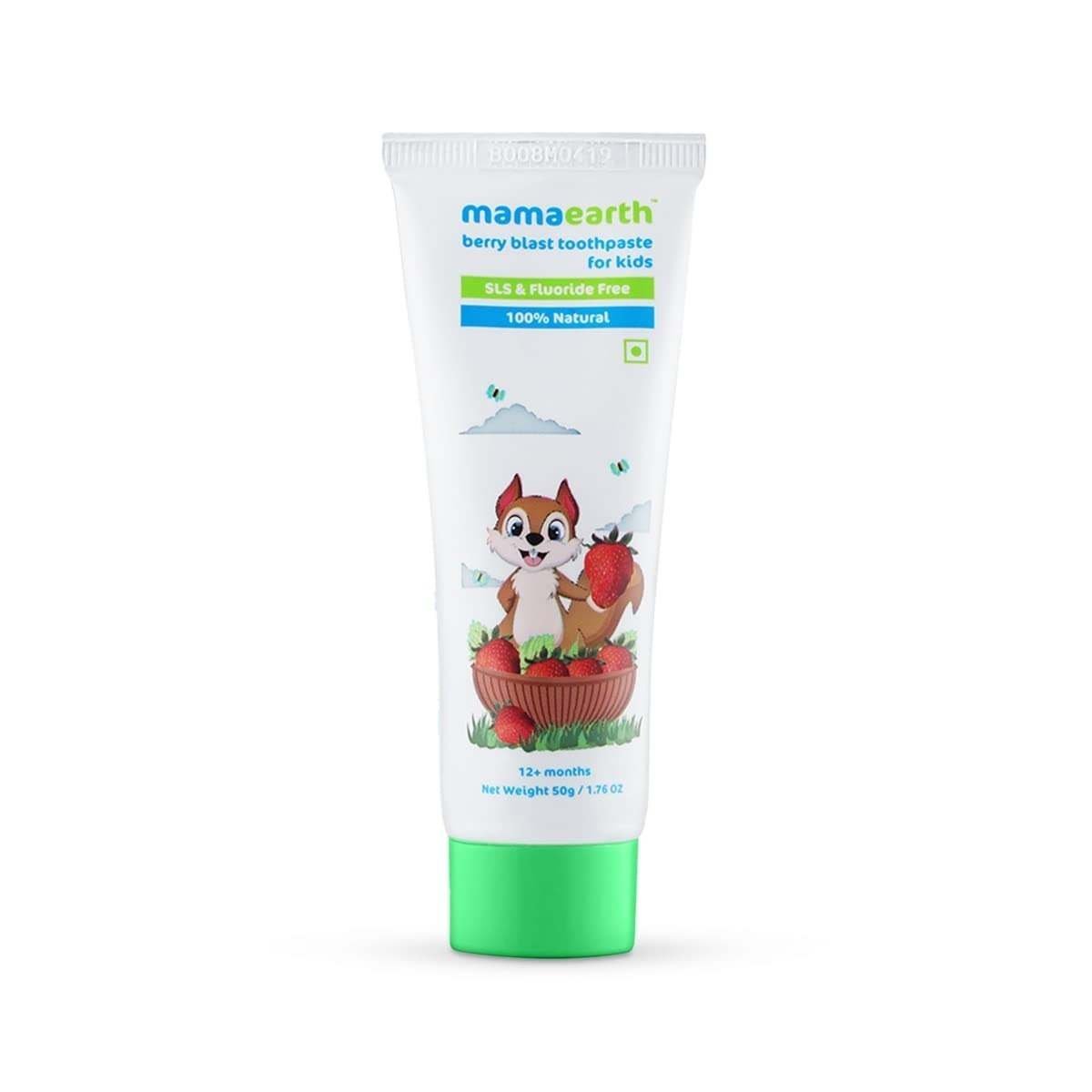 uk51IpUI-gcTL-1.jpg Mamaearth 100% Natural Berry Blast Kids Plaque Removal Toothpaste 50 Gm, Fluoride Free, SLS Free, No Artificial Flavours, Best for baby - Fast UK Delivery - Image 1