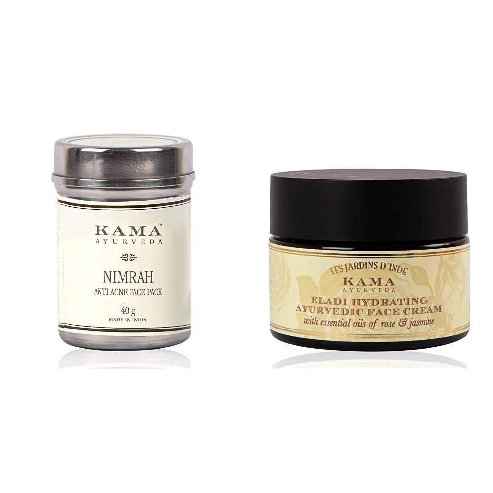 uk51JLm0cWg8S-1-1.jpg Kama Ayurveda Nimrah Anti Acne Face Pack & Kama Ayurveda Eladi Hydrating Ayurvedic Face Cream with Pure Essential Oils of Rose and Jasmine, 50g - Fast UK Delivery - Image 1