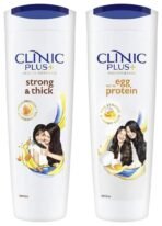 Clinic Plus Strength & Shine With Egg Protein Shampoo, 355 ml & Clinic Plus Strong & Extra Thick Shampoo With Milk Protein And Almond Oil For Hair Strengthening & Volume, 355ml - Fast UK Delivery
