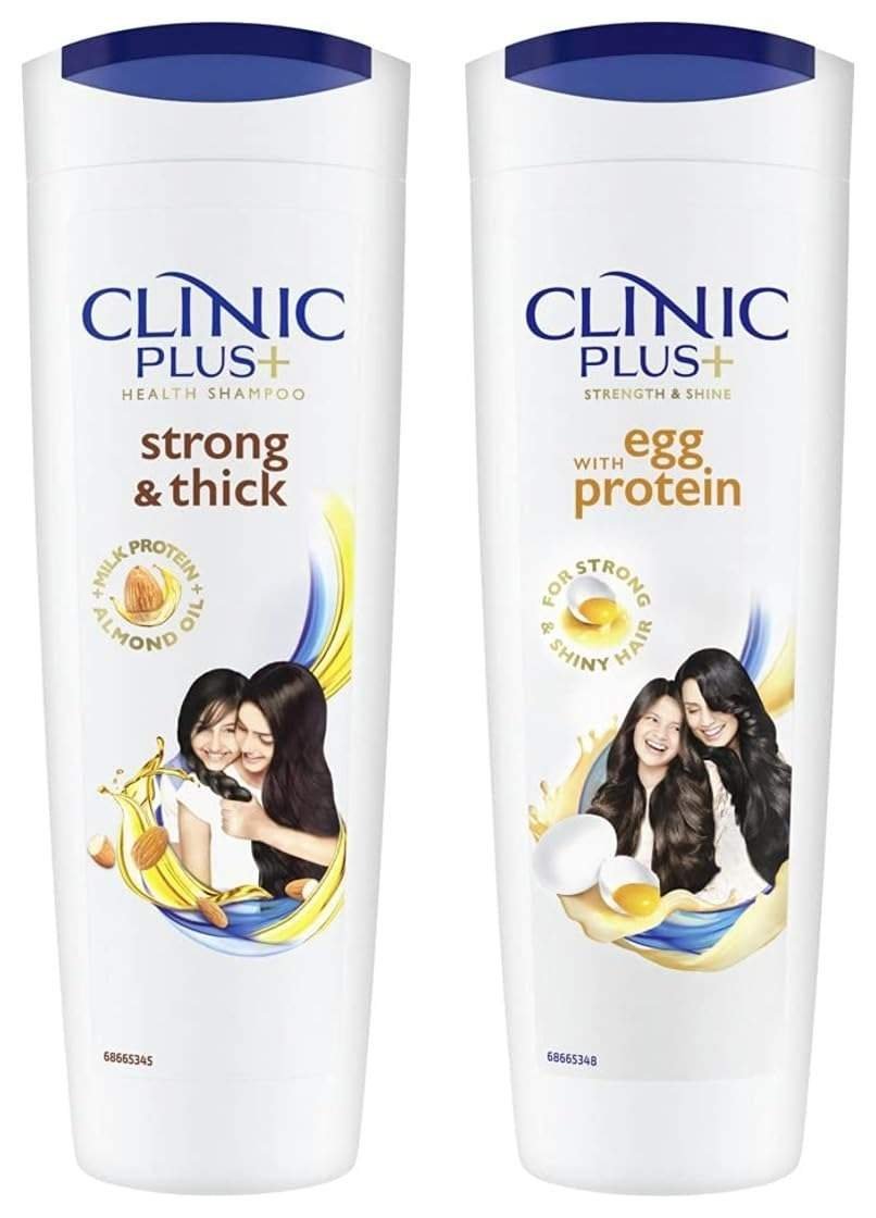 uk51JkBygYJL-1.jpg Clinic Plus Strength & Shine With Egg Protein Shampoo, 355 ml & Clinic Plus Strong & Extra Thick Shampoo With Milk Protein And Almond Oil For Hair Strengthening & Volume, 355ml - Fast UK Delivery - Image 1