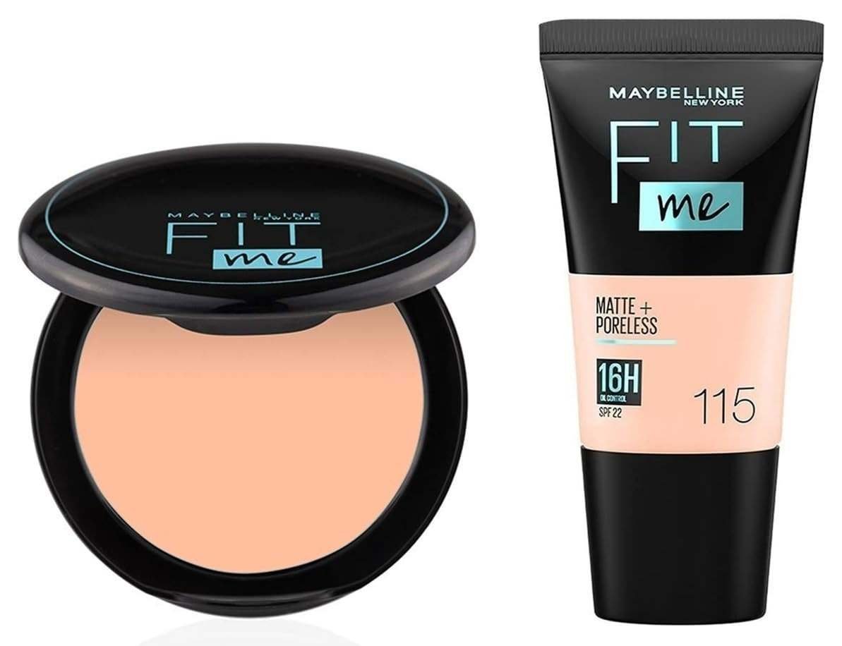 uk51M4pLW29OL-1.jpg Maybelline New York Liquid Foundation For Oily Skin, Matte & Poreless, Fit Me, 115 Ivory & New York Compact Powder, 115 Ivory, 8G - Fast UK Delivery - Image 1