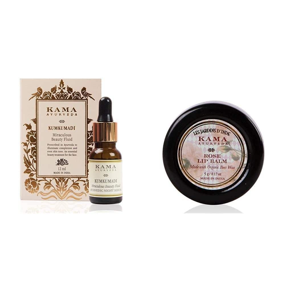 uk51O4rCfBCCS-1-1.jpg Kama Ayurveda Kumkumadi Miraculous Beauty Ayurvedic Night Serum, 12ml & Rose Lip Balm, 5g - Fast UK Delivery - Image 1