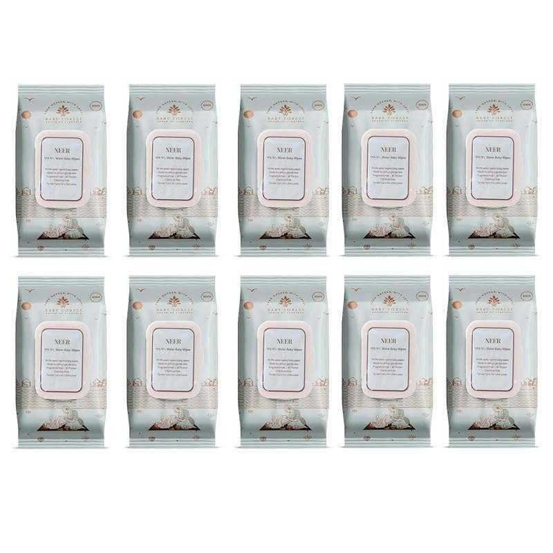 uk51OcTeV0moL-1-1.jpg Baby Forest Neer 99.9% Water Baby Wipes- Pack of 10 | Ideal for 0 Plus Months | No Added Fragrance | Cruelty-Free | Plant-Based Formulations | Pack of 10 Wipes | Dermatologically Tested - Fast UK Delivery - Image 1