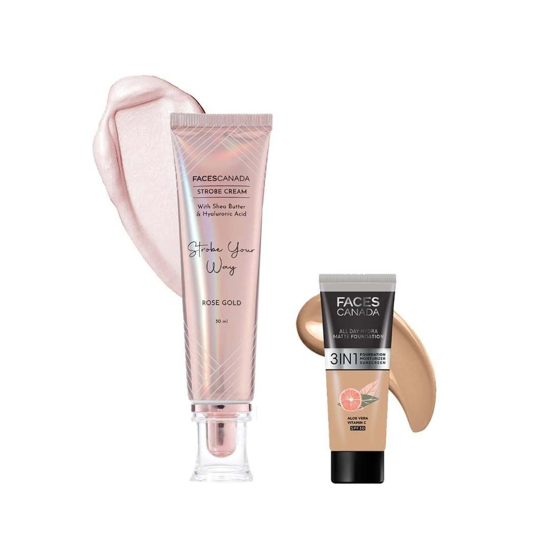 uk51PpRbtGI6L-1.jpg FACESCANADA Rose Glow Kit|Rose Gold Strobe Cream (30Ml) + Medium Natural All Day Hydra Matte Mini Foundation (15Ml)|Makeup Kit For Women (Combo Pack Of 2) - Fast UK Delivery - Image 1