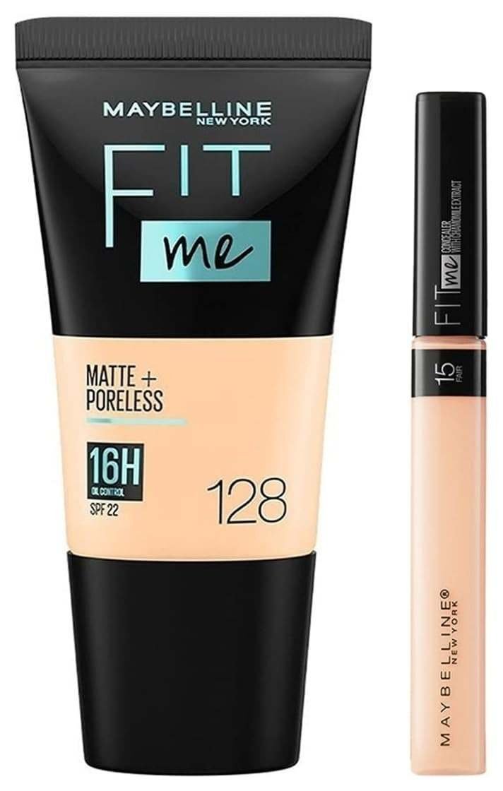 uk51QPqeF7BcL-1.jpg Maybelline New York Fit Me Concealer,15 Fair, 6.8Ml And New York Fit Me Matte+Poreless Liquid Foundation Medium Coverage For Oily Skin Tube, 128 Warm Nude, 18Ml, Pack Of 1 - Fast UK Delivery - Image 1