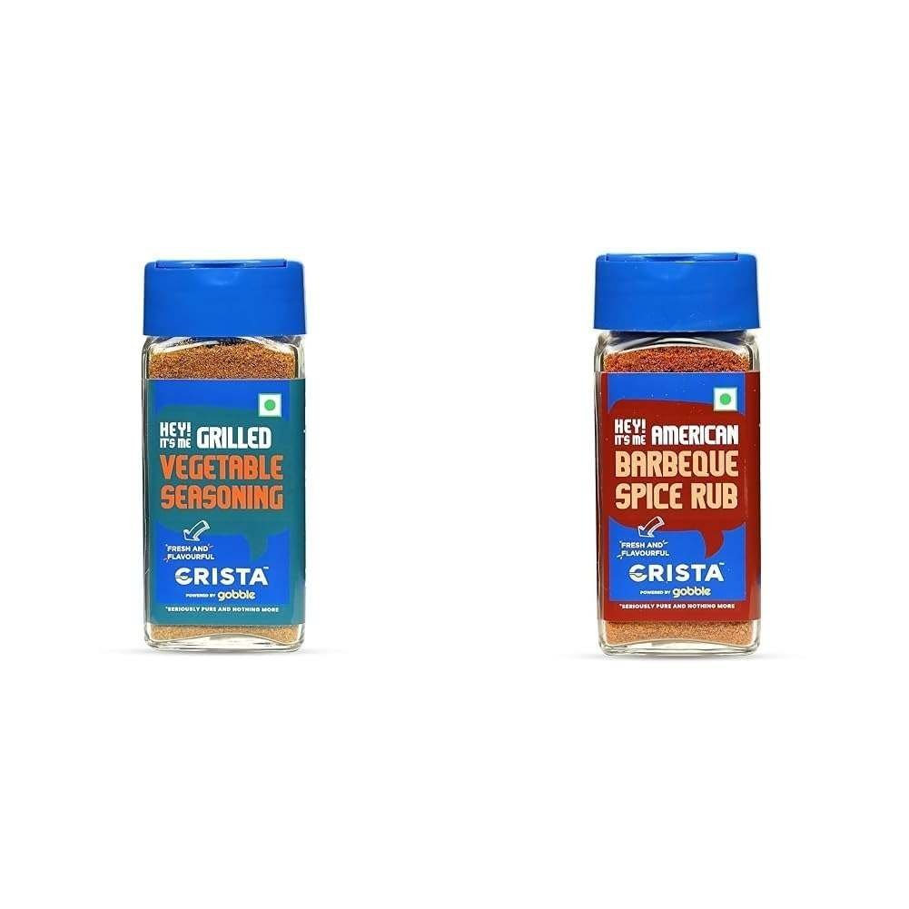 uk51R3F2P2y5L-1-1.jpg CRISTA International Multipurpose Combo - 5 | Vegetable Seasoning X 1, 50 gms & Barbeque Spice Rub X 1, 50 gms | No Added Colours, Fillers & Preservatives | Pack of 2 - Image 1