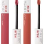 Maybelline New York Super Stay Matte Ink Liquid Lipstick, 225 Delicate, 5ml and Maybelline New York Super Stay Matte Ink Liquid Lipstick, 70 Amazonian, 5g - Fast UK Delivery