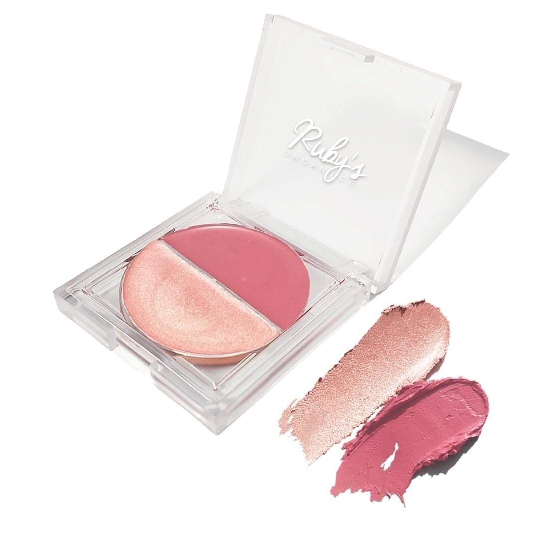 uk51UXH9uMHeL-1.jpg Ruby's Organics Cream Blush for Cheeks & Highlighter Duo Palette- Blusher for Face Makeup, Lightweight Flawless All Day Glow, All Skin Types, Natural &Paraben Free (Deep Rose + Illuminate) 9g - Fast UK Delivery - Image 1