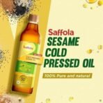 Saffola Cold Pressed Sesame Oil | 100% Cold Pressed Sesame Seed Oil | Helps Lower Cholesterol, Goodness of Omega 6 & Authentic Seed Flavour | 1L Pet Bottle - Fast UK Delivery - Image 4