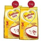Saffola Oats | Rolled Oats | Delicious Creamy Oats | High Protein & Fibre| 2kg (Pack of 2 x 1kg) & Saffola Soya Chunks with Supersoft Technology, 53% Protien, Tender & Juicy, 1kg - Fast UK Delivery - Image 4