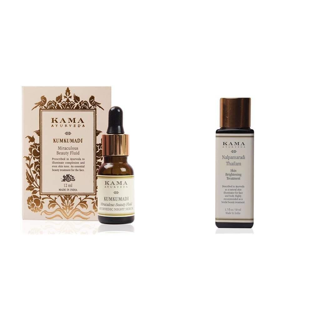 uk51WmfyS9zEL-1-1.jpg Kama Ayurveda Kumkumadi Miraculous Beauty Ayurvedic Night Serum, 12ml & Kama Ayurveda Nalpamaradi Thailam Skin Brightening Treatment, 50 ml - Fast UK Delivery - Image 1