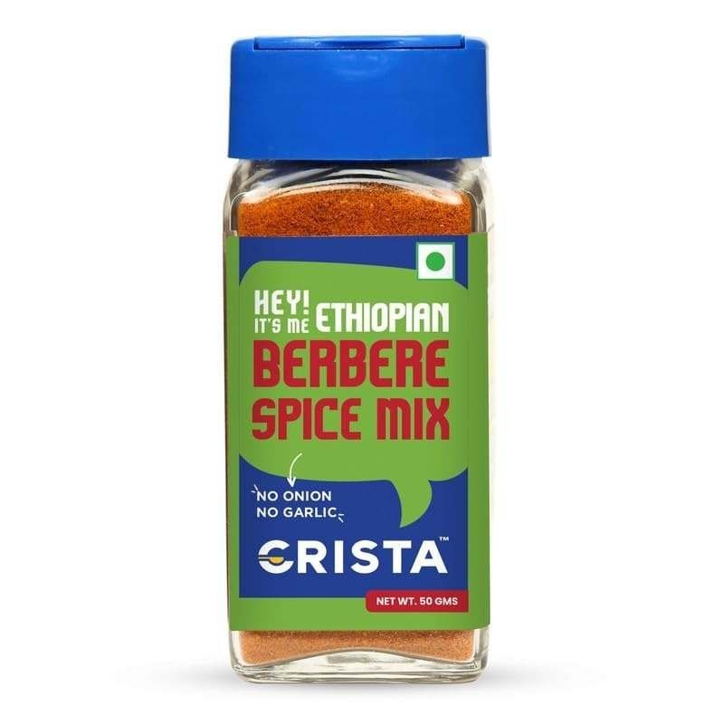 uk51XqynT2aRL-1-1.jpg CRISTA Ethiopian Berbere Spice Mix | Vegetable Curry Masala | Vegan | No Onion | No Garlic | Zero added Colours, Fillers, Additives & Preservatives | 50 gms - Image 1