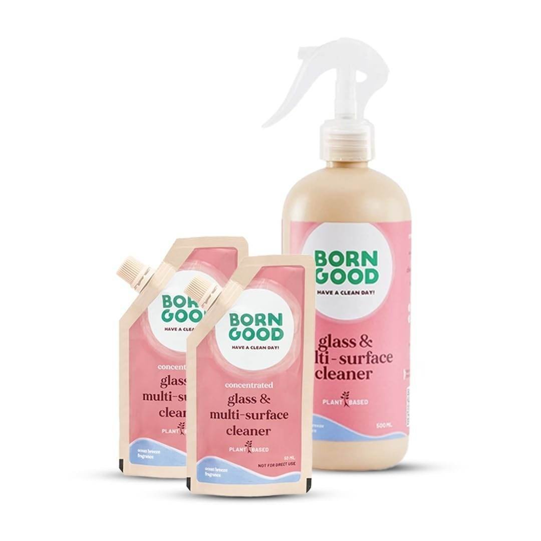 uk51Yyfkz2R6L-1-1.jpg Born Good Plant Based Concentrated Glass And Multi-Surface Cleaner, Makes 1L, Biodegradable, Non-Toxic And Eco-Friendly - 50 ml (Pack of 2) + 1 Empty Bottle - Fast UK Delivery - Image 1