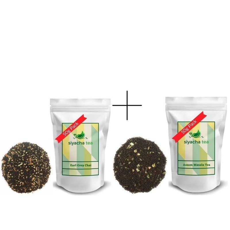 uk51Zr6OdJyFL-1-1.jpg Siyacha Tea Value Combo Trial Pack Assam Masala CTC Tea 50g Earl Grey Chai 50g |Loose Leaf Blend |Healthy Herbal |Strong Beverage|Indian Chai Patti|Sampler Beverage 100g Pack - Fast UK Delivery - Image 1