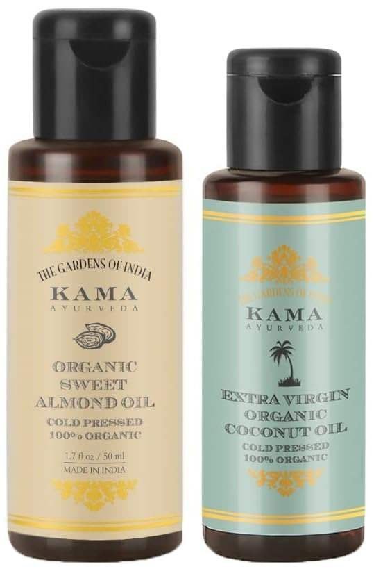 uk51bWPkQatML-1-1.jpg Kama Ayurveda Organic Sweet Almond Oil (50ml - In) & Kama Ayurveda Extra Virgin Organic Coconut Oil - 50ml Combo - Fast UK Delivery - Image 1