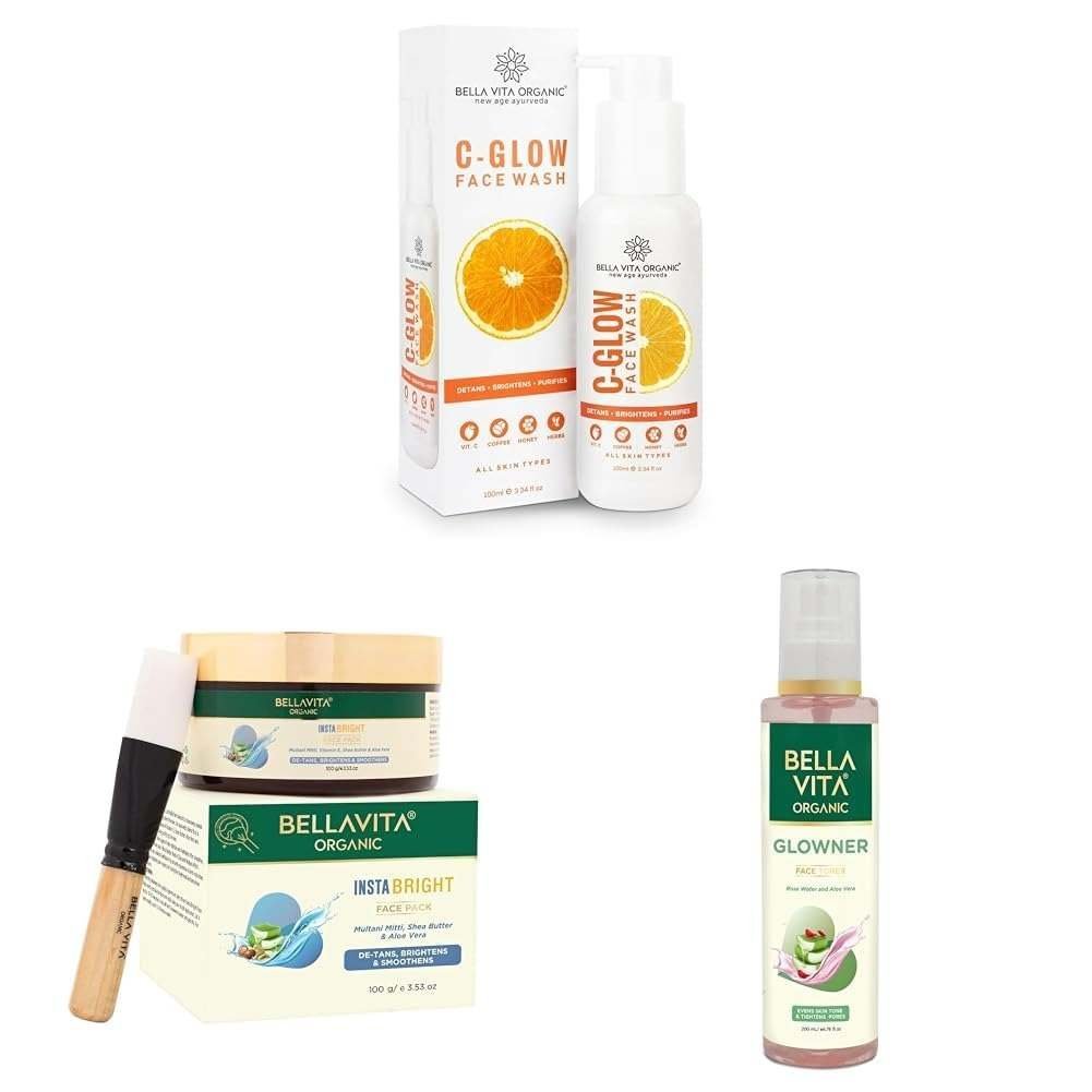 uk51bd4itYBL-1.jpg Bella Vita Organic Facial Kit Combo - Vitamin C Face Wash, Rose Water Toner, Multani Mitti Face Pack for Glowing Skin - Fast UK Delivery - Image 1
