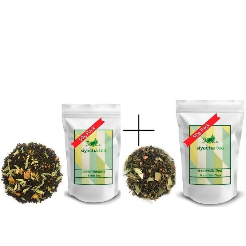 uk51c3HpdQ8-L-1-1.jpg Siyacha Tea Wellness Trial Combo Pack 100g - Fennel Turmeric Black Tea 50g, Desi Kadha Chai 50g I Herbal Ayurvedic Natural Tea - Fast UK Delivery - Image 1