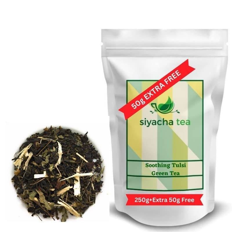 uk51cu6F1Y43L-1-1.jpg Siyacha Tea Soothing Tulsi Green Tea| SPECIAL VALUE PACK BUY 250g GET EXTRA 50g FREE|Fully Soluble Green Tea |Low Bitterness | Antioxidant Rich |Boost Immunity| Reduce Stress and Anxiety |No Additives - Fast UK Delivery - Image 1