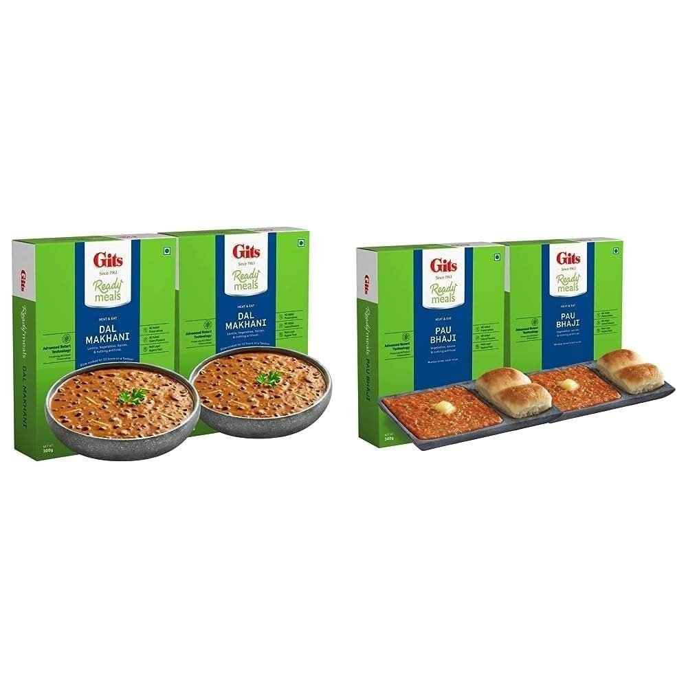 uk51dwP2HC7oL-1.jpg Gits Ready to Eat Dal Makhani, 600g (Pack of 2 X 300g Each) & Gits Ready to Eat Pav Bhaji, Pure Veg, Heat and Eat, Microwaveable, 600g (Pack of 2, 300g Each) - Fast UK Delivery - Image 1