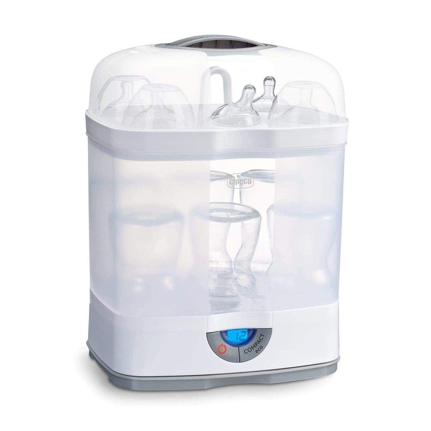 uk51faFpGhrrL-1.jpg Chicco 3 in1 Steam Sterilizer (Microwave Compatible) | 6 Bottles | Kills 99.9% Of Germs | Stay Sterilized upto 24hrs | 5 Min Fast Sterilization |Auto Switch Off | Portable & Travel Friendly - Fast UK Delivery - Image 1
