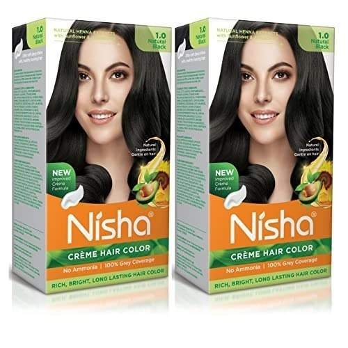 uk51fkq92GZ-L-1.jpg Nisha Cream Permanent Hair Color No Ammonia Cream Formula Permanent Fashion Highlights(60Gm+60Ml Each Pack) Natural Black (Pack Of 2) Fast Shipping to USA & Canada - Image 1