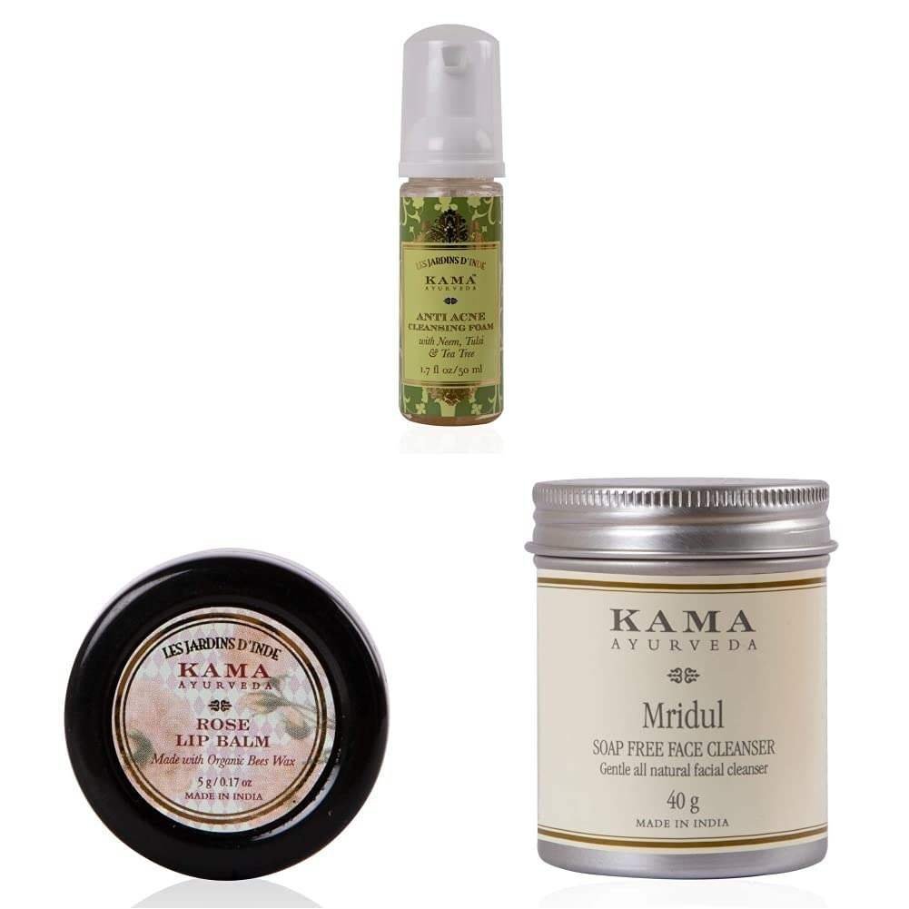 uk51gBI0tdN6L-1-1.jpg Kama Ayurveda Anti Acne Cleansing Foam, 50ml & Kama Ayurveda Rose Lip Balm, 5g & Kama Ayurveda Mridul Soap-Free Face Cleanser, 40g - Fast UK Delivery - Image 1