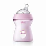 Chicco Natural Feeling Feeding Bottle for Babies, 250ml (2+ Months) |Mother Breast Like Teat| Soft Silicon, Anti-Colic Teat | Angled Teat Suitable for Newborns | with Anti-Drip Cap | BPA Free (Pink) - Fast UK Delivery