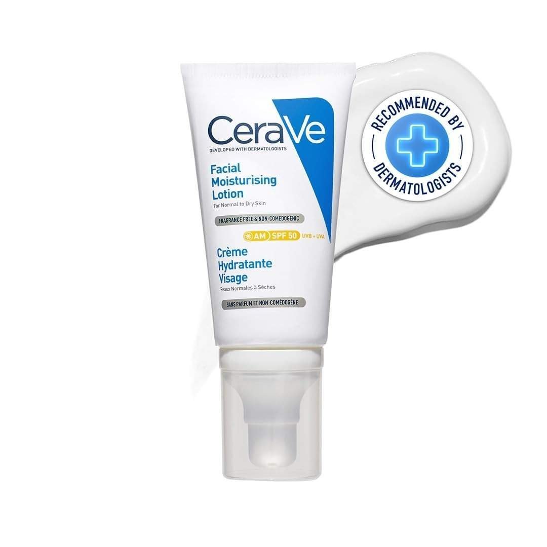 uk51hM8NBi4uL-1.jpg CeraVe AM Facial Moisturizing Lotion for Normal to Dry Skin (52 ml) with Broad Spectrum Sunscreen SPF 50, Enriched with Ceramides, Niacinamide & Hyaluronic acid - Fast UK Delivery - Image 1