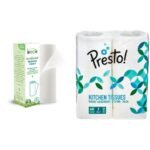 Beco Reusable Kitchen Towel Roll (20 Sheets) Natural & Organic Cleaning Bamboo Cloth Ecofriendly and Biodegradable and Presto! 2 Ply Kitchen Tissue/Towel Paper Roll - 2 Rolls (60 Pulls Per Roll) - Fast UK Delivery