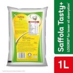Saffola Tasty + Refined Cooking oil | Blended Rice bran & Corn oil | 50% More Oryzanol | 1 Litre pouch - Fast UK Delivery - Image 4