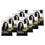 Nisha Natural Henna Powder for Hair Colour, Natural Black Semi-Permanent Hair Color, Herbal Conditioning Hair Dye for Silky & Shiny Soft Hair Colour for Men & Women 25g (Pack of 8) - Fast UK Delivery