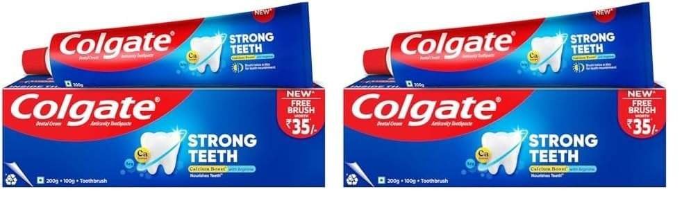 uk51krCnyoGBL-1.jpg Colgate Strong Teeth Toothpaste, 300g, India's No: 1 Toothpaste Brand, Calcium-boost Tooth Paste for 2X Stronger Teeth, Whitens Teeth, Fresh Breath & Prevents cavities (Combo Pack Offer) (Pack of 2) - Fast UK Delivery - Image 1
