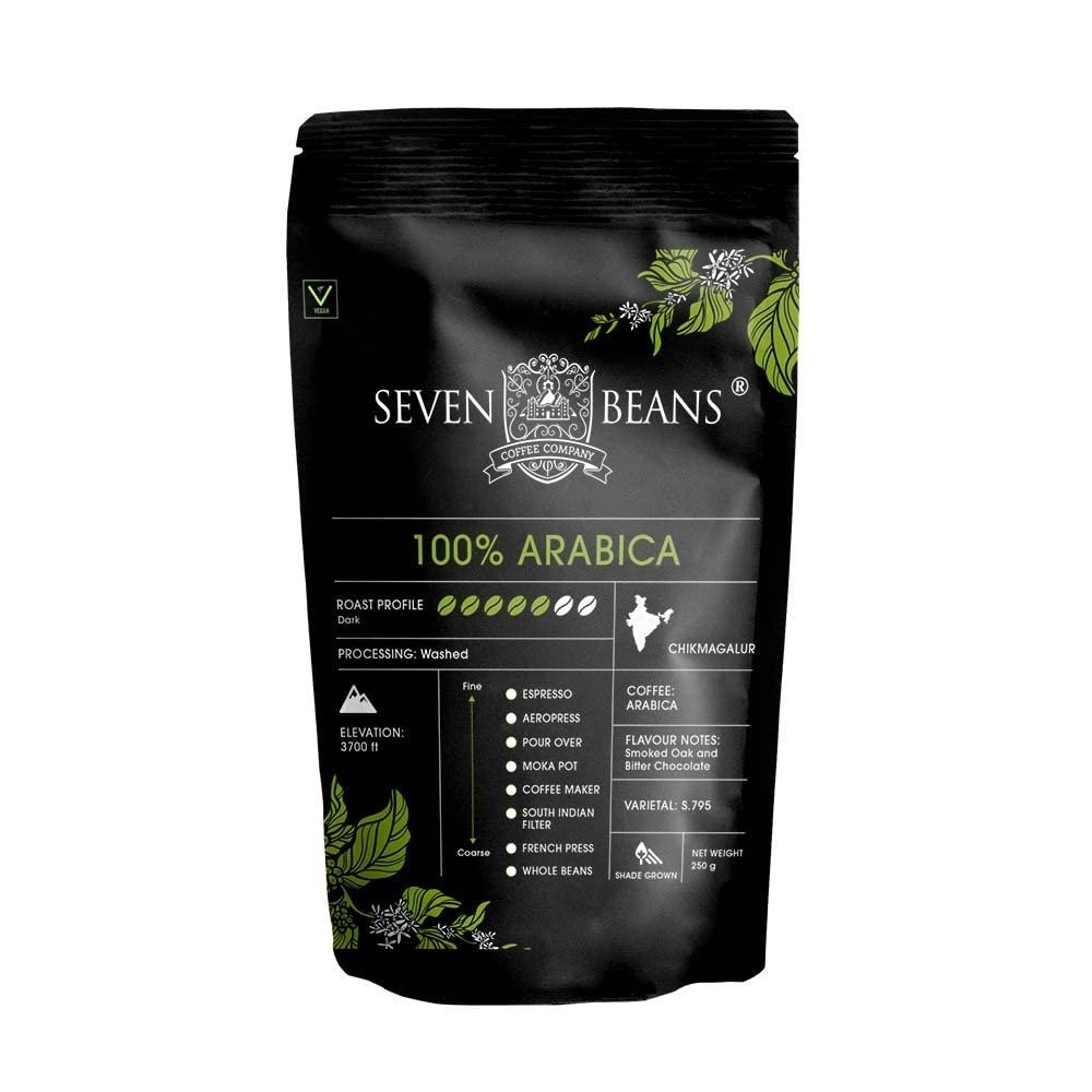 uk51mfoTS7AML-1.jpg Seven Beans Coffee Company's "100% Arabica" |Dark Roast| Single Origin |Gourmet Indian Coffee - 250 g (French Press Grind) - Fast UK Delivery - Image 1